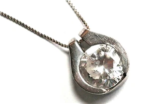 OTC Sterling Silver 3 Carat CZ Solitaire Split Bezel Setting Pendant Necklace - Picture 1 of 6
