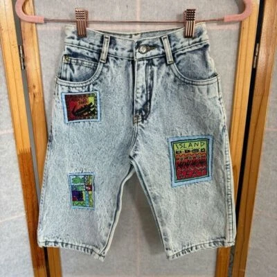 Pantalones Cortos Jean Vintage Niños Lavado Ácido Patchwork Talla 8 Lavado Ligero Niños Foto 1 de 4