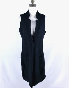 Chicos Size XS 0 Boiled Wool Long Vest Sleeveless Black Pockets Jacket - Picture 1 of 6
