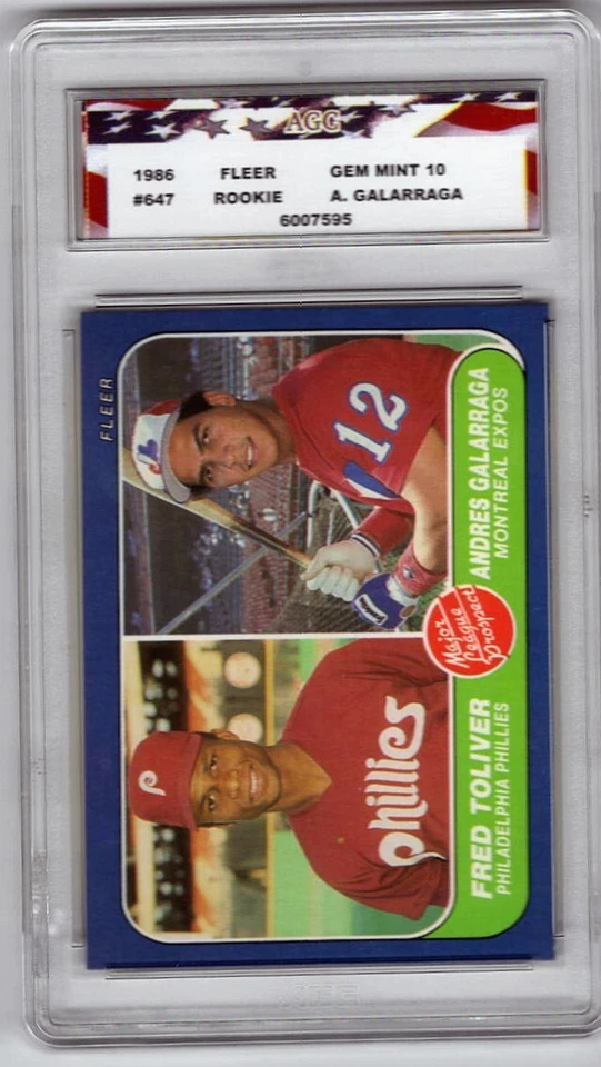 1986 Fleer #647 Andres Galarraga Rookie Card AGC 10 Gem Mint Montreal Expos - Image 1 of 2