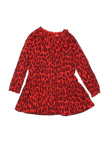 Abito Kate Spade New York stampa ghepardo vita bassa con volant taglia 12 rosso