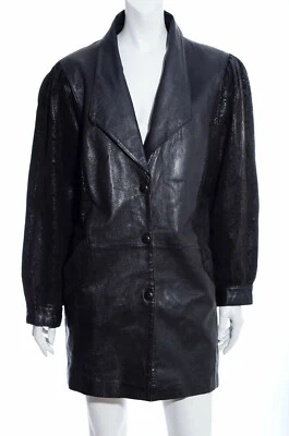 Abrigo de cuero negro Wilson de colección años 80 90 de gran tamaño mangas abullonadas de cachemira para mujer M Foto 1 de 4