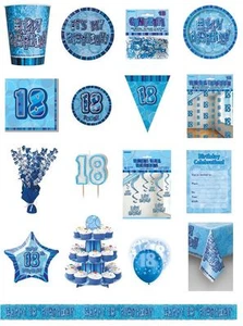 18./18. Geburtstag Blau Glitzer Party Sortiment - Party/Teller/Servietten/Banner/Tassen - Bild 1 von 26
