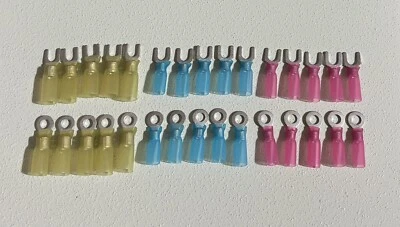 30 Yellow Blue Red Marine Waterproof Heat Shrink Crimp Wire Terminals Fork Ring - Image 1 of 4