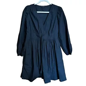 Mini Vestido J Crew Cuello en V Algodón Popelina Para Mujer 6 Negro Mangas Abullonadas Cintura Definida - Imagen 1 de 7