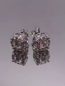 10k white gold 2ct VS/G lab created diamond cluster stud earrings Men's Women's - Picture 1 of 5