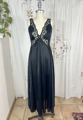 De Colección OLGA Bodysilk Vestido Camisón Negro Sedoso Nailon/Encaje Barrido Completo 9297 Talla S EE. UU. Foto 1 de 4