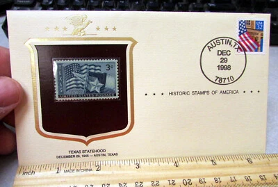 US stamps Historic Stamps stamp cover, 1945 Texas Statehood stamp, 1998 cover - Image 1 of 3