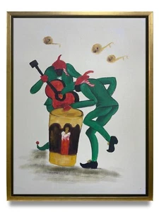 Pintura al óleo original de arte de Nueva York de elfos verdes sobre lienzo enmarcada 12x16 - Imagen 1 de 6