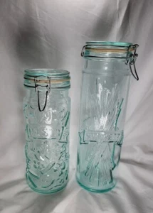 Vtg Set 2 Hermetic Embossed Glass Spaghetti &  Pasta Jar Airtight Made in Italy  - Picture 1 of 18