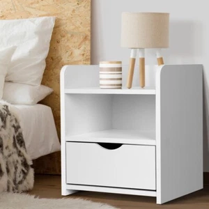 Artiss Bedside Table 1 Drawer with Shelf - FARA White, Flushed gap handle - Picture 1 of 8