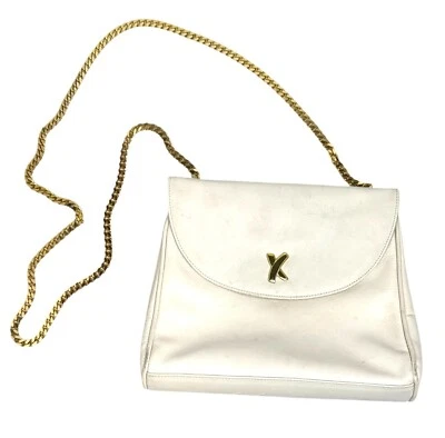 Bolsa de ombro vintage Paloma Picasso corrente dourada couro creme tiracolo - Imagem 1 de 4