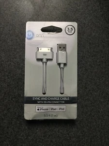 ONN 3.5 ft. Sync and Charge Cable with 30-Pin Connector, White M48D - Picture 1 of 2