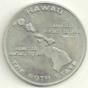 1960 HAWAII The Aloha State 50 Star Flag Medal - Bild 1 von 2