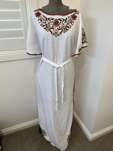 Vintage Hungarian Romanian embroidered crochet folk cotton maxi dress S M L - Picture 1 of 14
