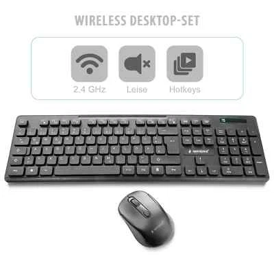 PC USB Funk Tastatur Maus Set kabellose schnurlose QWERTZ Keyboard Leise Tasten - Bild 1 von 4