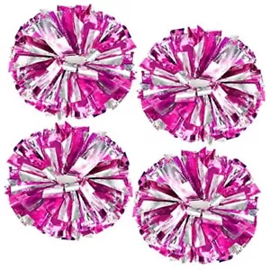 4Pcs Upgraded 12inch Metallic Cheerleading Pom Poms, Rose and Silver - Picture 1 of 7