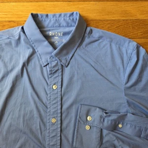 Rhone Commuter Hemd Herren Large klassische Passform blau Mikroprint Leistung gebraucht, in einwandfreiem Zustand - Bild 1 von 9