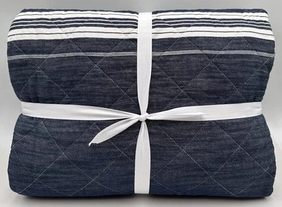 Pottery Barn Teen Windward Stripe Reversible TWIN Quilt ~ Dark Blue Navy - Image 1 of 2