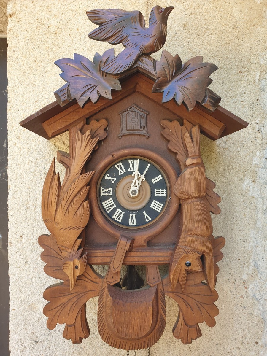 Horloge Avec Coucou Mécanique Horloge Coucou Traditionnelle - Bois - Carillon Réglable - Décoration Murale - 30x45cm Coucou Horloge