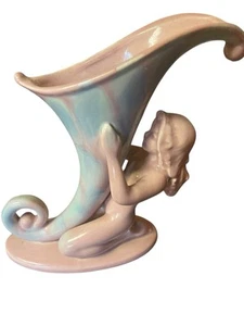 Vintage Royal Haeger Art Deco Nymph Dusty Pink Blue Green Cornucopia Vase - Picture 1 of 6