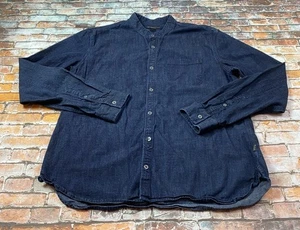 John Varvatos Hemd Erwachsene L Blau Indigo Denim Knopfleiste Band Kragen Preppy Herren - Bild 1 von 12