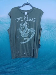 Vintage Y2K The Clash Band Cutoff Tank Distressed Army Green Faded Punk #0714 - Bild 1 von 4