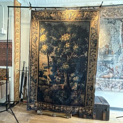 Antique 17c Verdure Tapestry Style Natural Vegan Cotton-Linen Dyed Reproduction - Image 1 of 4