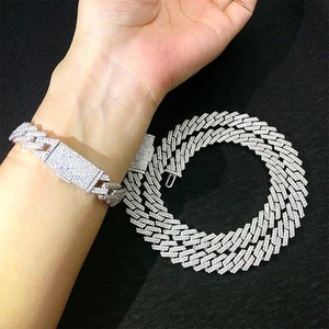 12MM MOISSANITE Miami Cuban Link Chain Bracelet Necklace 925 Sterling Silver - Picture 1 of 11