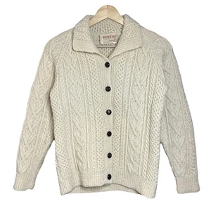 Vintage Kotuku Chunky Hand Knit Cardigan Sweatshirt Womens S Virgin Wool Cream - Picture 1 of 6