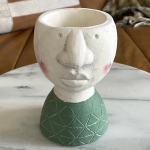 Vaso fioriera viso testa ceramica pesante 6” verde boho bianco rosa divertente funky - Foto 1 di 9
