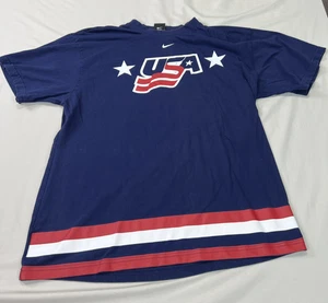 Vintage Nike USA Hockey Shirt Mens Large Center Swoosh Blue Cotton T-Shirt Tee - Picture 1 of 10