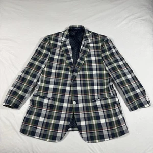 Alan Flusser Men 46R Green Plaid Madras Inspired Cotton Jacket Sport Blazer Coat - Picture 1 of 11