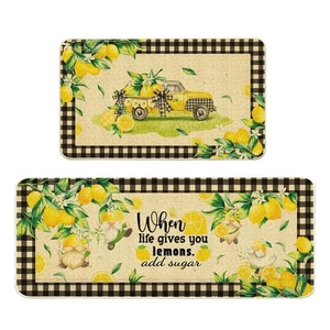 Lemon Kitchen Mats Set of 2, Farmhouse Truck Mat for Floor, Plaid Spring and ... - Bild 1 von 6
