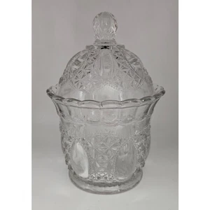 Vintage EAPG Pressed Glass Lidded Candy Dish Clear Patterned Jar 7.5" - Picture 1 of 5