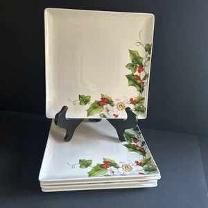 Ciroa Stechpalme und Blume Essteller Set 5 Quadratisch 10,25" Weihnachten - Bild 1 von 22