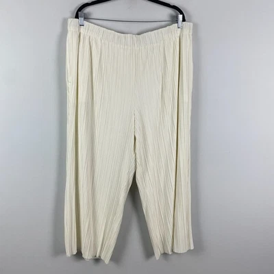Calça Marla WynneLayers Verão Plisse Malha Cropped Fácil Tamanho 1X Perna Larga Marfim - Imagem 1 de 4