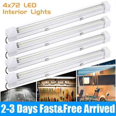 4X 72 LED Interior Light Strip Bar Car Van Bus Caravan ON/OFF Switch 12V 12 VOLT - Image 1 of 4