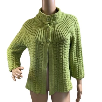 Cárdigan Leo & Nicole Verde Tejido Cuello Acanalado Mangas 3/4 Abotonable XL Corpcore Foto 1 de 4