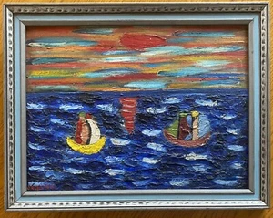 Gabriel Orenstein Original Oil on Canvas Panel Primitive Modernist Seascape - Picture 1 of 5