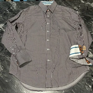 Robert Graham X Shirt Contrast Flip Cuff Shirt Maroon Striped Men Size L Cotton - Picture 1 of 9