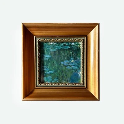 IMPRESSIONIST - water lilies print - gold colored frame -  7 x 7 - home wall art - Image 1 of 4