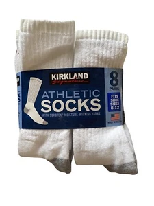 Kirkland Signature Men’s Athletic Sock 8 Pair White Color - Made in USA - NEW!! - Picture 1 of 3