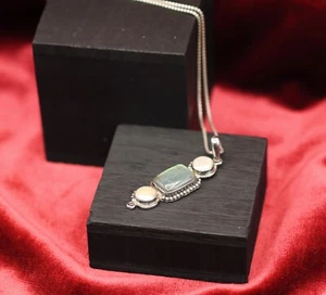 Vtg Designer Sajen Sterling Silver Labradorite Pearl Pendant 20" Necklace 17.6g - Picture 1 of 4