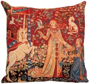 FUNDA COJÍN TAPIZ DAMA Y UNICORNIO SERIE 5 SENTIDOS, THE TASTE 18" CON CREMALLERA - Imagen 1 de 5