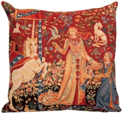 LADY & UNICORN 5 SENSES SERIES, THE TASTE 18" TAPESTRY CUSHION COVER WITH ZIP - Image 1 of 4