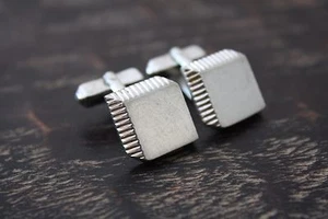 Vintage Estate 925 Sterling Silver SWANK Square 3D Design Cufflinks 16.4g GUC - Picture 1 of 6
