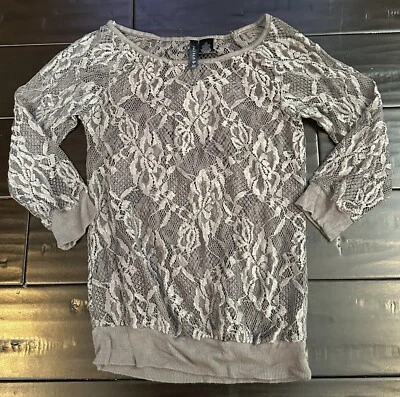 Full Tilt Gray Allover Lace Sheer Layering Tank Top Shirt XS - Image 1 of 4