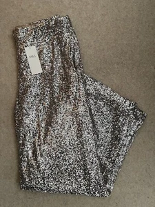 M&S WOMENS CHAMPAGNE SEQUIN HIGH WAISTED ELASTICATED WIDE LEG TROUSERS Size 12 - Picture 1 of 8