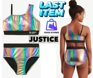 Costume da bagno bikini Justice bambina TAGLIA L 12-14 sportivo lucido colore NERO NUOVO - Foto 1 di 21
